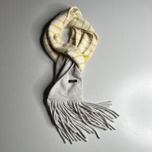 J.Crew Scarf Womens One Size Multicolor Stripe Fringe Knit Yellow Gray Cozy